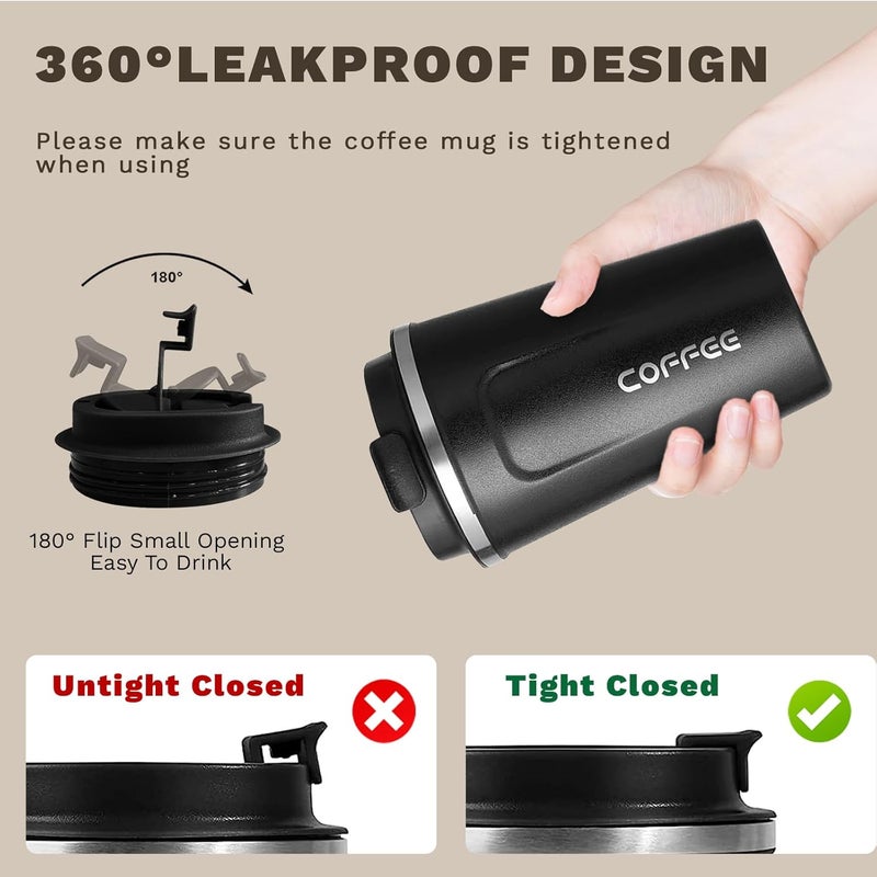 SPLMIFA Travel coffee mugs leak-proof, reusable coffee cups with lids, stainless steel vacuum insulated coffee tumblers, thermal insulation cups for men & women keep drinks hot & cold(2nd-Black, 12OZ) - Image 5